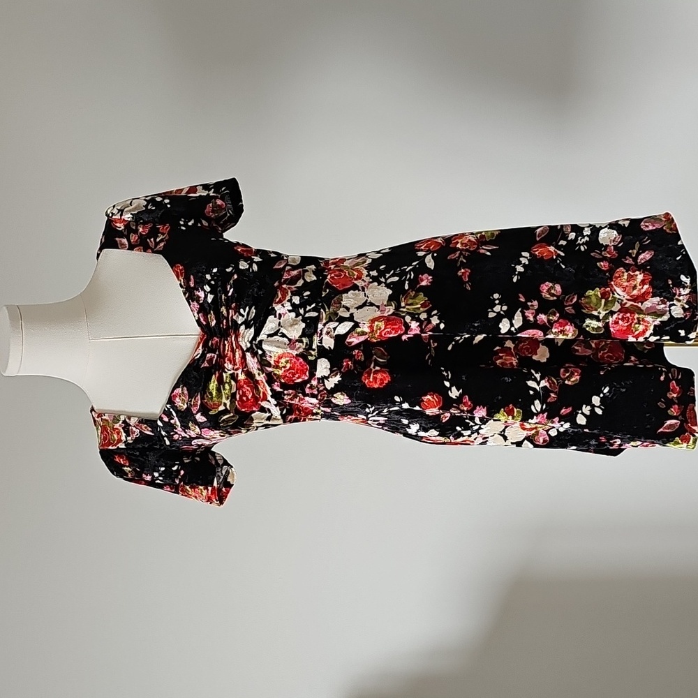 Urban outfitters Size S Black Floral Velvet Dress short sleeve